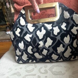 Cushette Black Leopard Jane Crossbody Brushed Gold Handle Bag